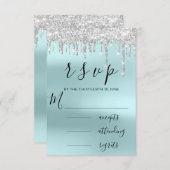 黒灰色シルバーアクアの垂れるウェディング 出欠カード (正面/裏面)