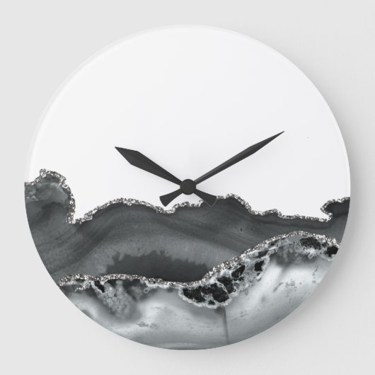 黒灰銀金属瑪瑙ストーン ラージ壁時計 (正面)
