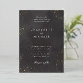 黒炭水結婚色金ゴールド 箔招待状 (立ち正面)