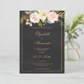 黒炭金ゴールドピンクコーラルフローラ結婚ズ 招待状 (スタンド正面)