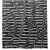 黒点とストライプ黒点の白2 シャワーカーテン (正面)