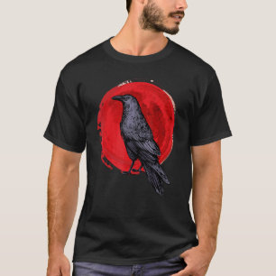 黒烏オカルト日本ゴシック様式の鳥赤い月 Tシャツ
