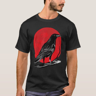黒烏オカルト日本ゴシック様式の鳥赤い月 Tシャツ