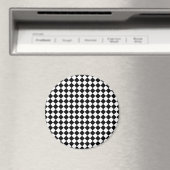 黒無地のと白のシェブロン模様3インチ丸型 マグネット (インサイチュ (食洗機))