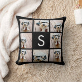 黒無地の色写真コラージュカスタムモノグラム クッション (ブランケット)