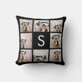 黒無地の色写真コラージュカスタムモノグラム クッション (正面)