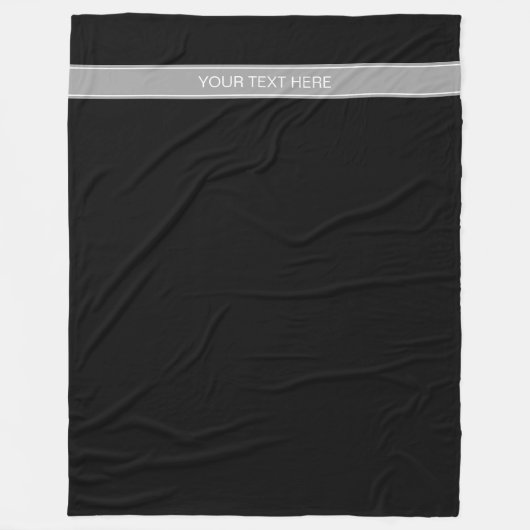 黒無地の色、濃い灰色のリボン名モノグラム フリースブランケット (正面)