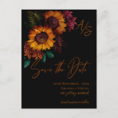 黒焦げオレンジ色のモノグラム結婚式の日付を保存 ポストカード (正面)