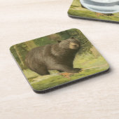 黒熊が木の幹を踏む コースター (左側)