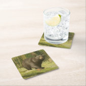 黒熊が木の幹を踏む スクエアペーパーコースター (インサイチュ)