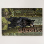 黒熊とトーテムポール野生動物アート ジグソーパズル (横)