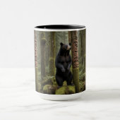 黒熊とトーテムポール野生動物アート マグカップ (中央)
