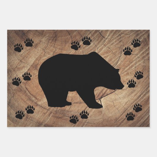 黒熊と熊の手 ラッピングペーパーシート (正面3)