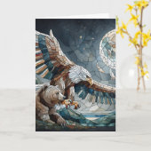 黒熊と鷲の満月 |ハッピーバースデー カード (黄色い花)