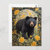 黒熊と黄色のバターカップの花 ポストカード (正面/裏面)