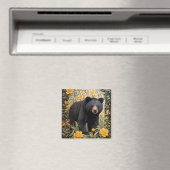 黒熊と黄色のバターカップの花 マグネット (インサイチュ (食洗機))