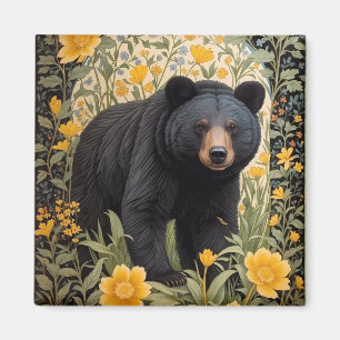 黒熊と黄色のバターカップの花 マグネット