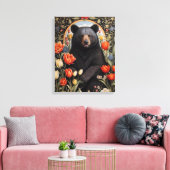 黒熊のチューリカラフルップの花 キャンバスプリント (インサイチュ (リビング))