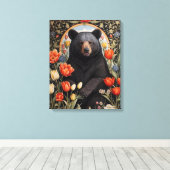 黒熊のチューリカラフルップの花 キャンバスプリント (インサイチュ (ウッドフロア))