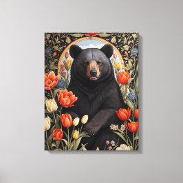 黒熊のチューリカラフルップの花 キャンバスプリント