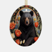 黒熊のチューリカラフルップの花 セラミックオーナメント (右)