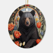 黒熊のチューリカラフルップの花 セラミックオーナメント (左)