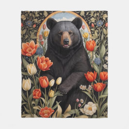 黒熊のチューリカラフルップの花 フリースブランケット