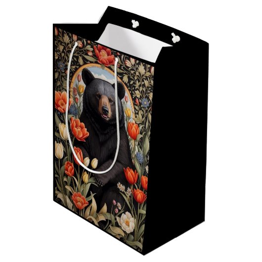 黒熊のチューリカラフルップの花 ミディアムペーパーバッグ (裏面アングル)