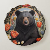 黒熊のチューリカラフルップの花 ラウンドクッション (裏面)