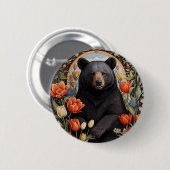 黒熊のチューリカラフルップの花 缶バッジ (正面&裏面)