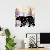 黒熊の壁アートSilhoutte Bear Poster ポスター (ホームオフィス)