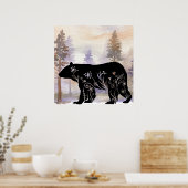 黒熊の壁アートSilhoutte Bear Poster ポスター (キッチン)