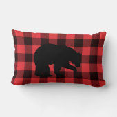 黒熊の赤い黒い格子縞 ランバークッション (裏面)
