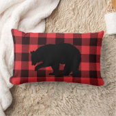 黒熊の赤い黒い格子縞 ランバークッション (ブランケット)