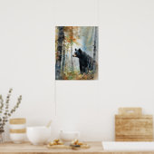 黒熊ウッドランド動物アートプリントポスター ポスター (キッチン)