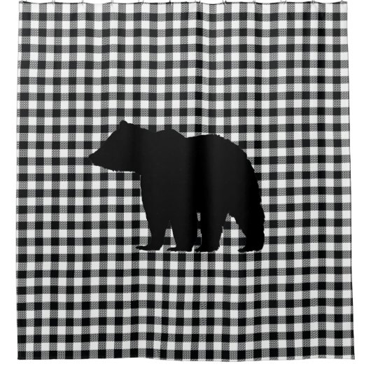 黒熊チェック柄シャワーカーテン シャワーカーテン (正面)