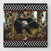 黒熊ハゲのワシ熊の手のプリント荒野 スクエア壁時計 (正面)