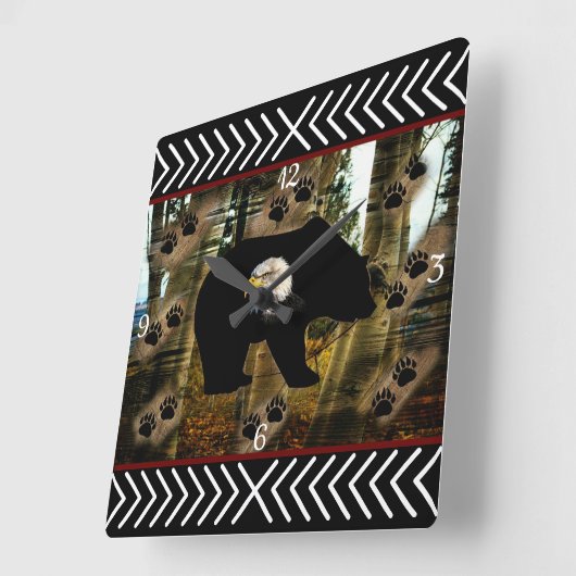 黒熊ハゲのワシ熊の手のプリント荒野 スクエア壁時計 (傾斜)