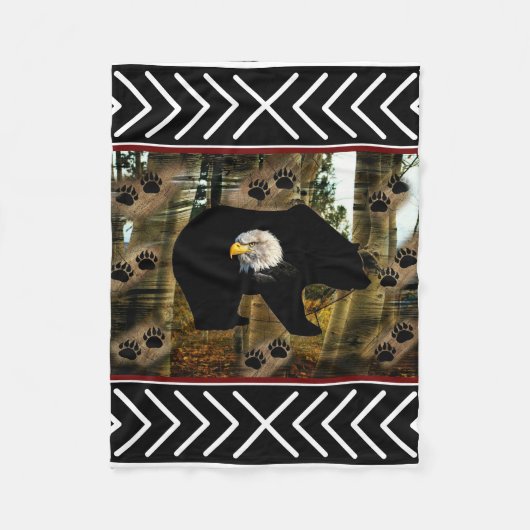 黒熊ハゲのワシ熊の手のプリント荒野 フリースブランケット (正面)