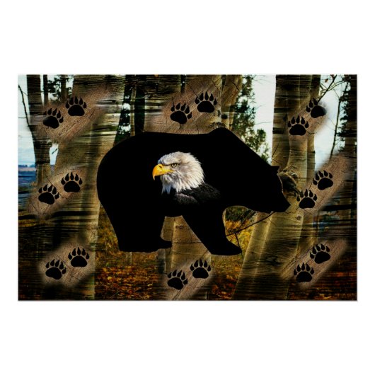 黒熊ハゲのワシ熊の手のプリント荒野 ポスター (正面)