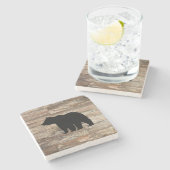 黒熊素朴木風呂マット ストーンコースター (横)