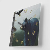 黒熊、レイヴン&トーテムポールアート スクエア壁時計 (傾斜)