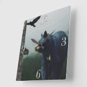 黒熊、レイヴン&トーテムポールアート スクエア壁時計 (傾斜)