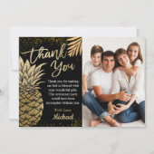 黒熱帯モダン金ゴールドパイナップル夏の写真 サンキューカード (正面)