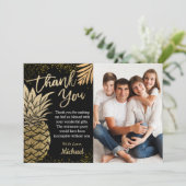 黒熱帯モダン金ゴールドパイナップル夏の写真 サンキューカード (スタンド正面)