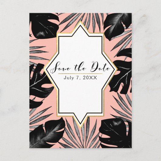 黒熱帯葉コーラル金ゴールド保存日 案内ポストカード (正面)