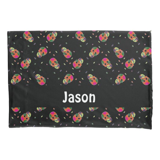 黒熱狂するスカル 枕カバー (正面)