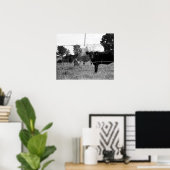 黒牛と白牛が有刺鉄線の背後で放牧16x2 ポスター (ホームオフィス)