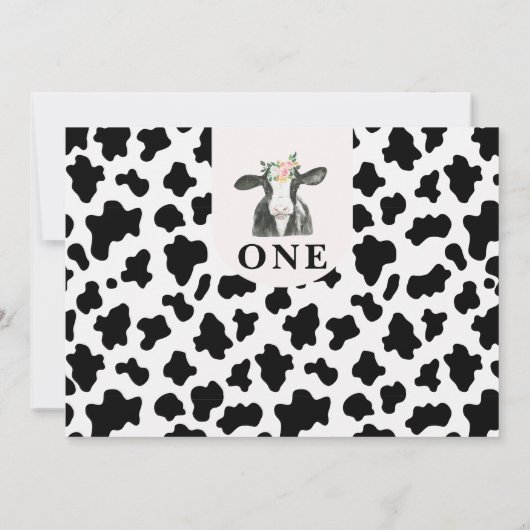 黒牛のプリントアーチ写真聖牛1歳の誕生日 招待状 (裏面)