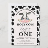 黒牛プリントアーチフローラ聖牛第1誕生日 招待状 (正面)
